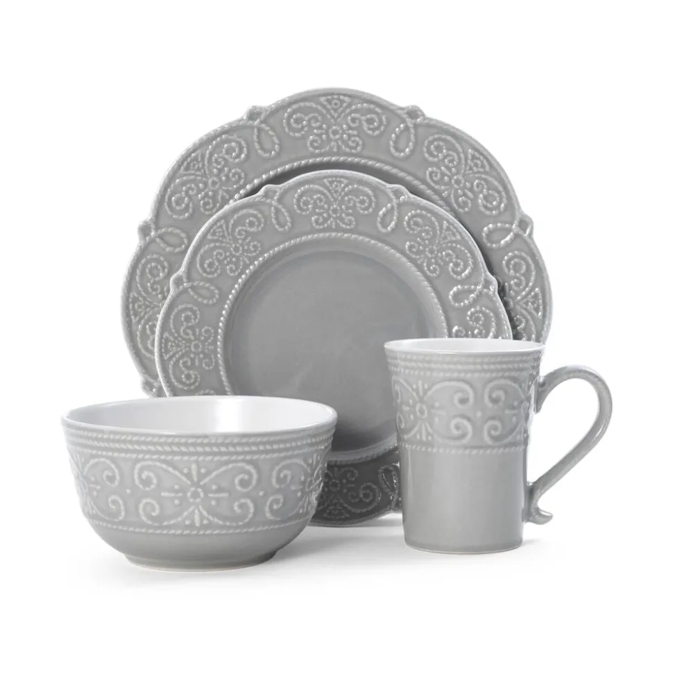 Abby Gray 16 Piece Dinnerware Set, Service for 4