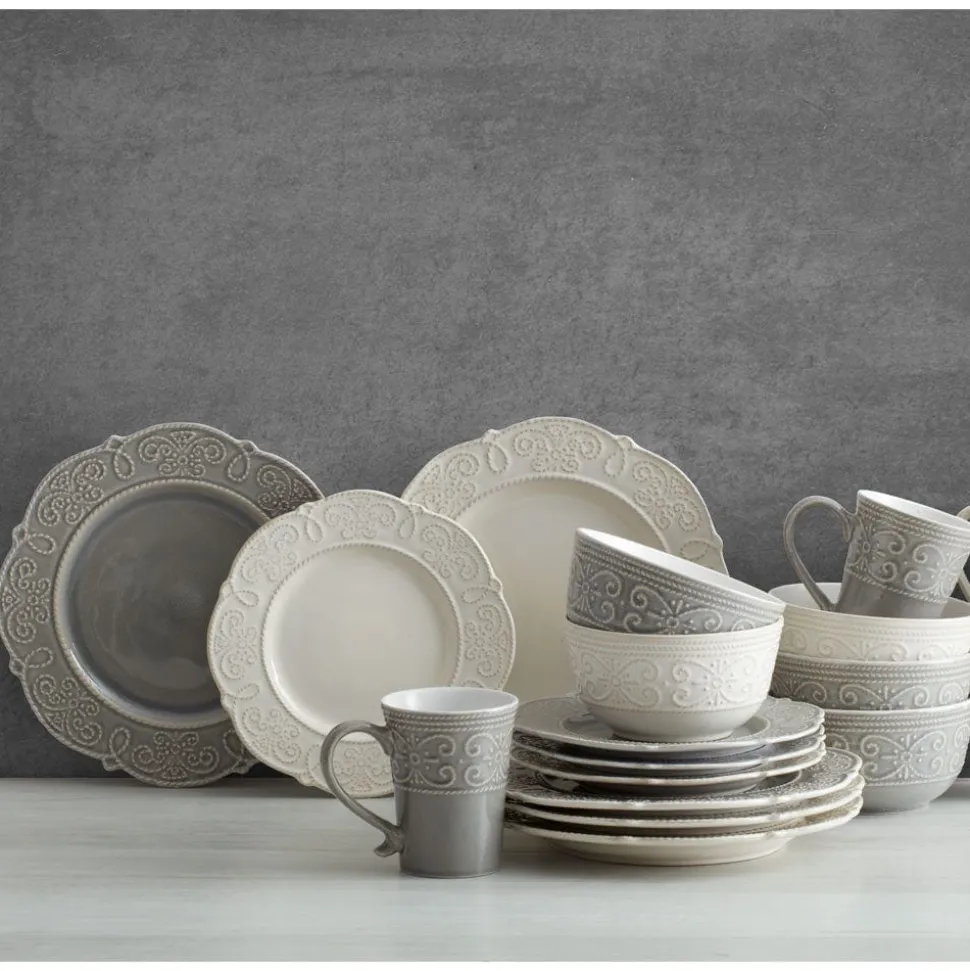 Abby Gray 16 Piece Dinnerware Set, Service for 4
