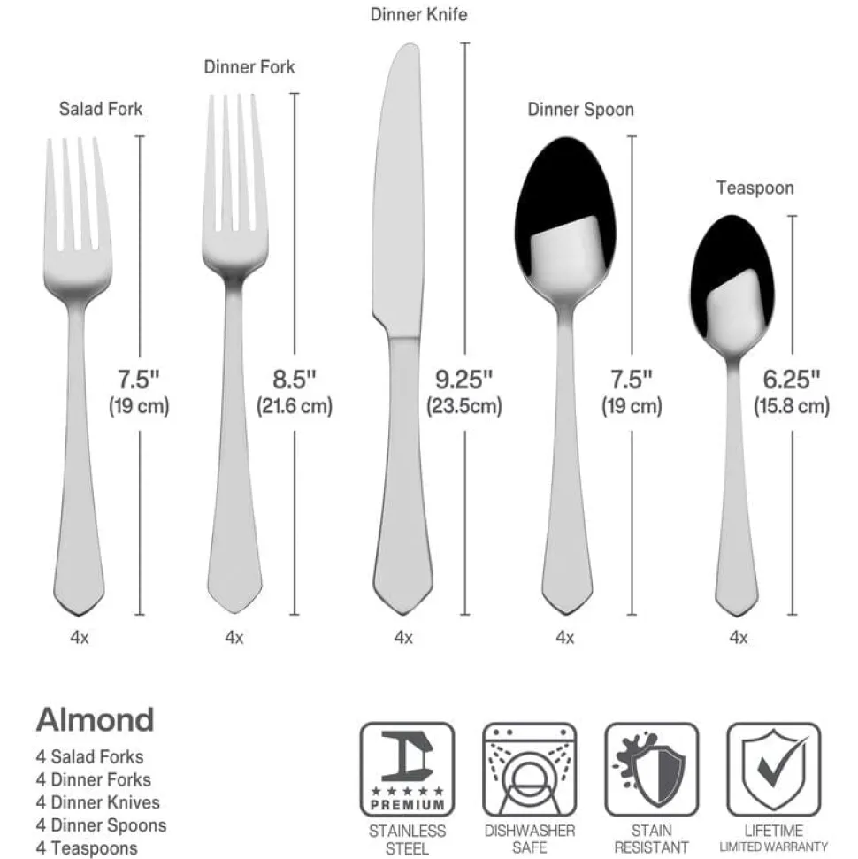 Almond 20 Piece Flatware Set, Service for 4