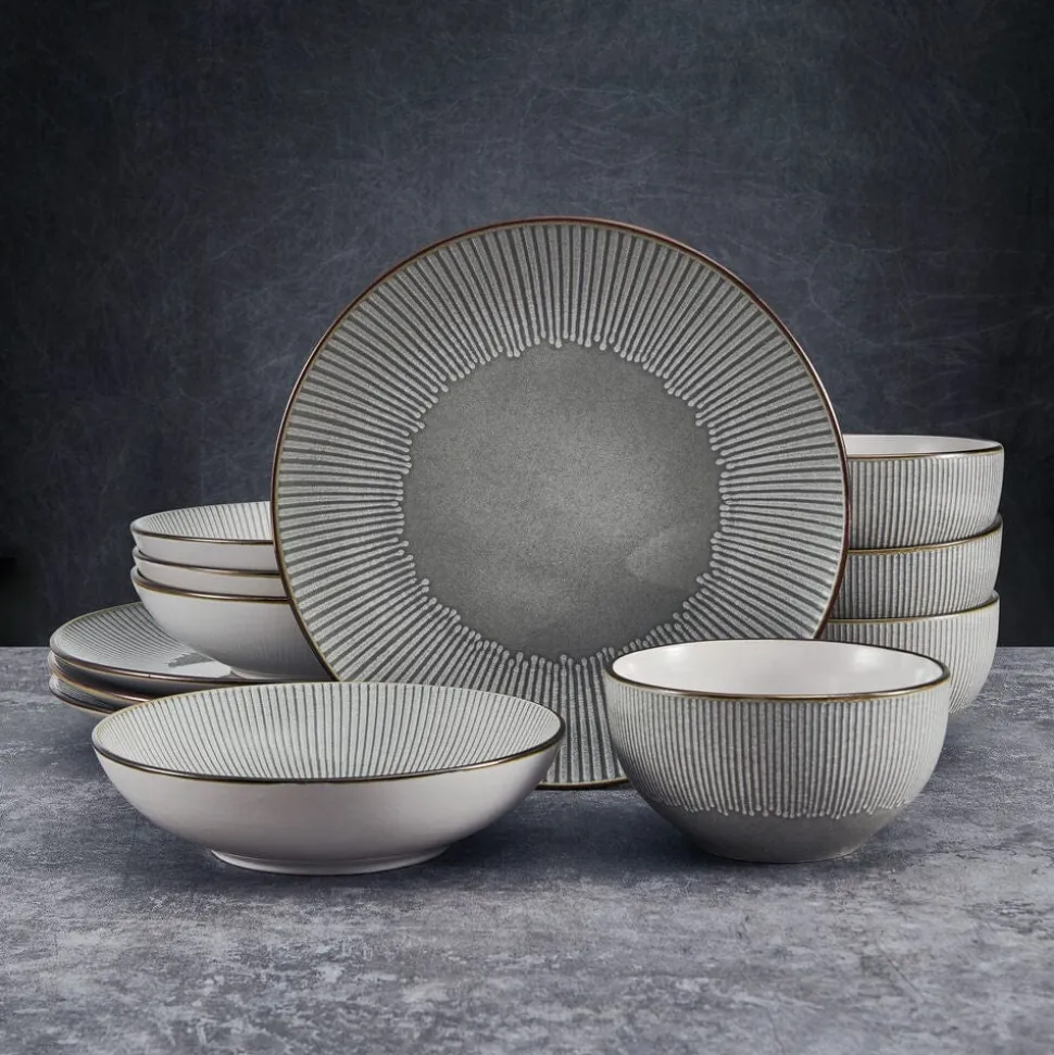 Arlie Gray 12 Piece Dinnerware Set, Service for 4