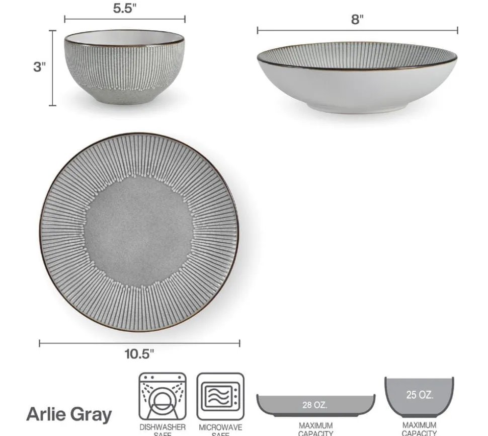 Arlie Gray 12 Piece Dinnerware Set, Service for 4