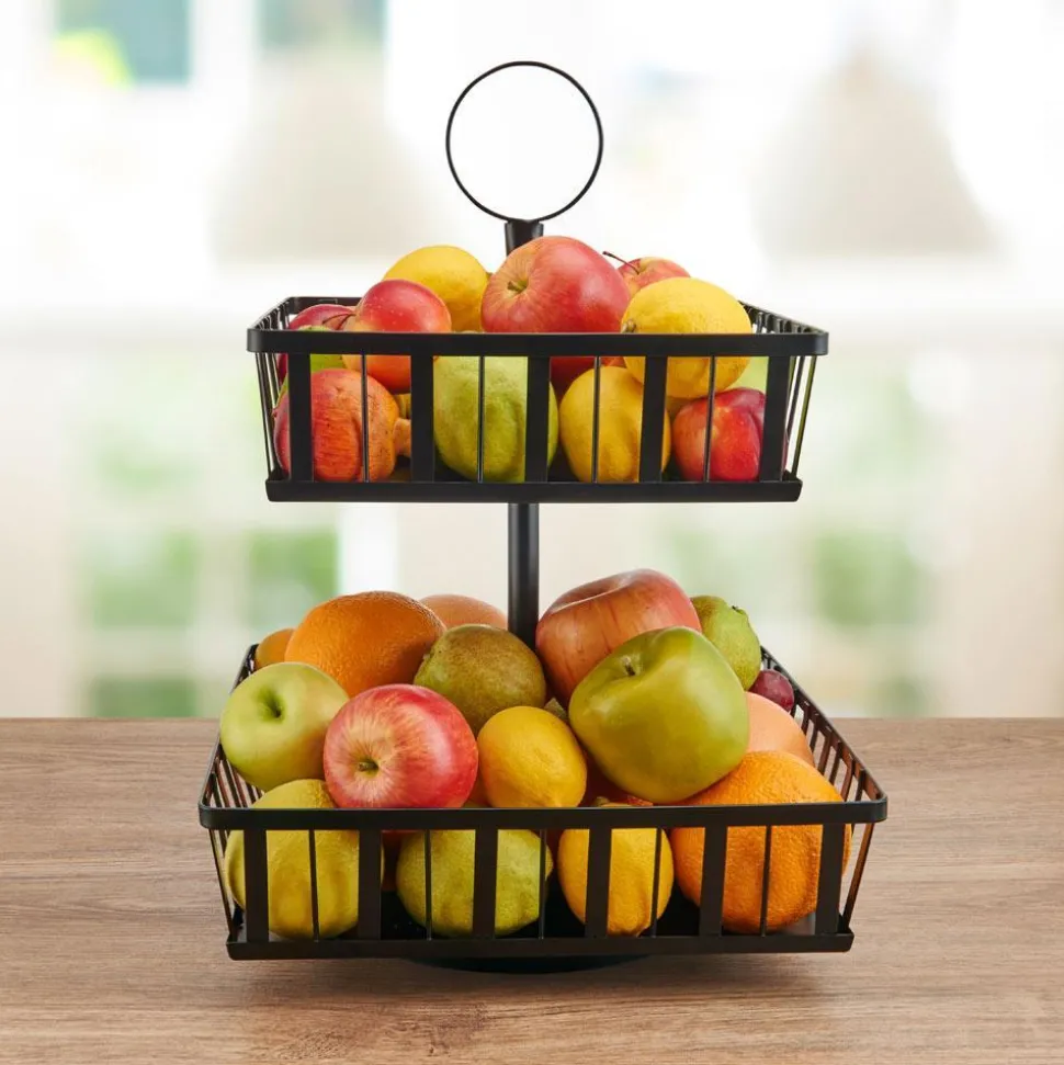 Band And Stripe 2 Tier Rotating Fruit Storage Basket