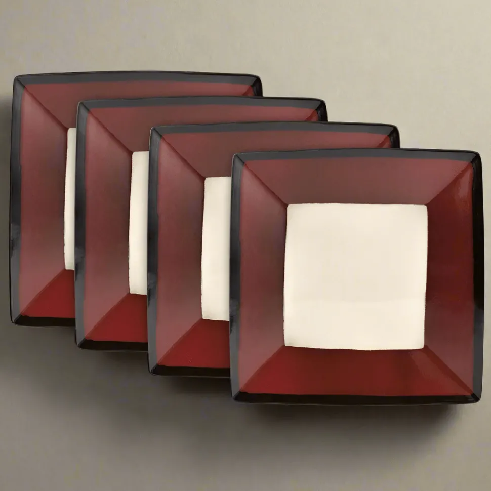 Belmont Set of 4 Red Square Dinner Plates