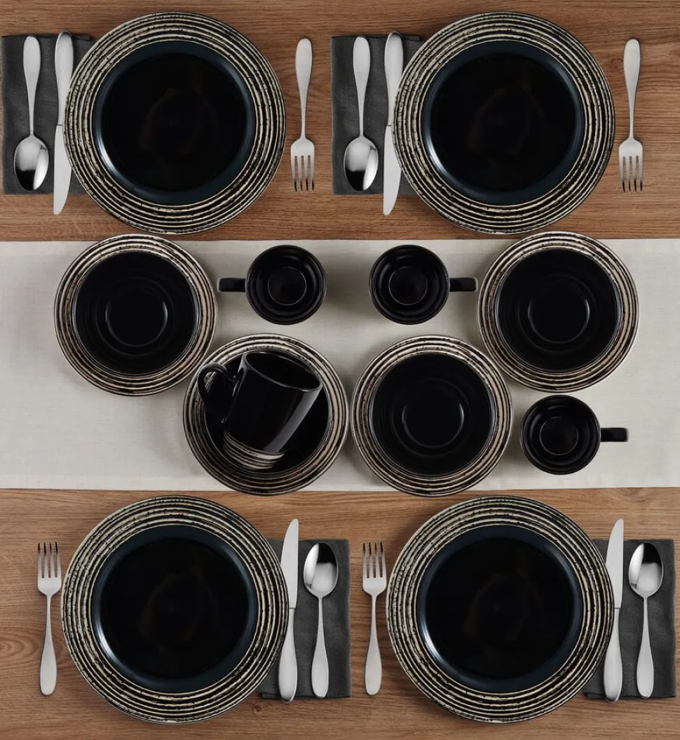 Bryson Black 16 Piece Dinnerware Set, Service for 4