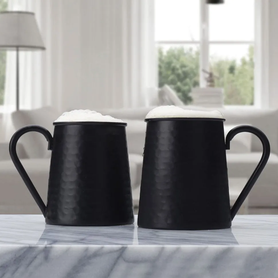 Drew and Jonathan Hammered Black Set of 2 Beer Mugs