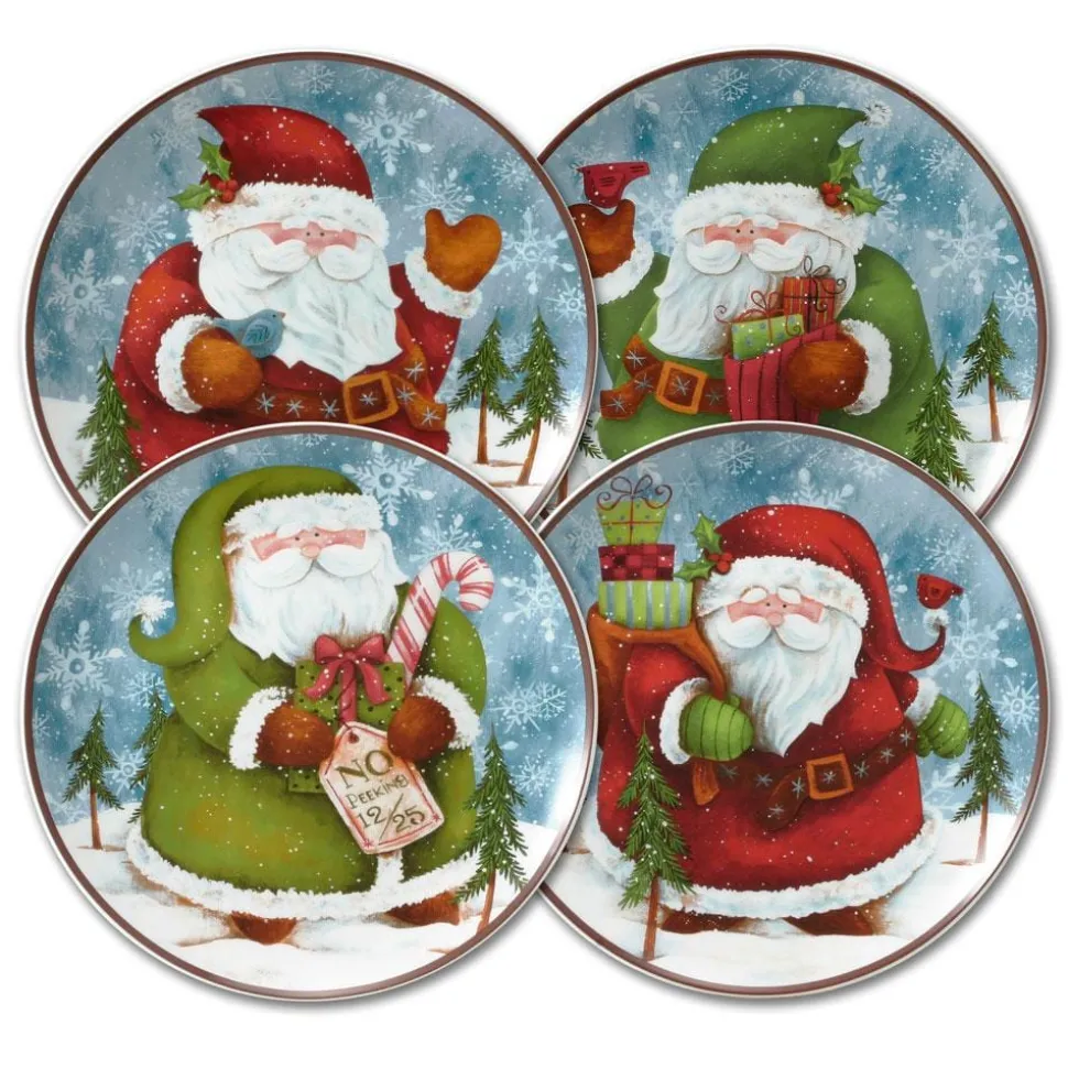 Evergreen Ernie Set of 4 Santa Salad Plates