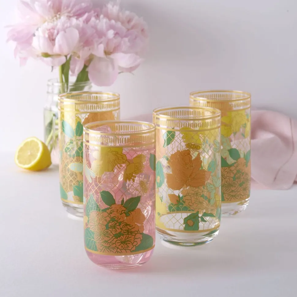 Fitz and Floyd Vintage Vibe Highball Drinking Glasses Set of 4