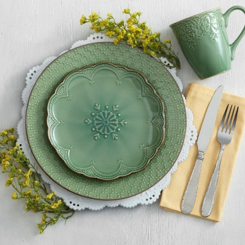 French Lace Set of 4 Green Mugs