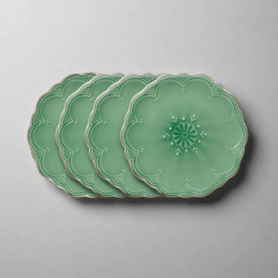 French Lace Set of 4 Green Salad Plates