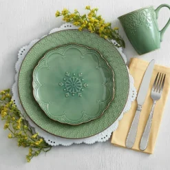 French Lace Set of 4 Green Salad Plates