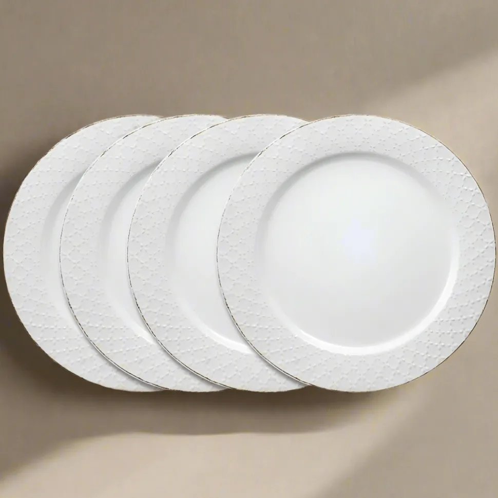 French Lace Set of 4 White Dinner Plates