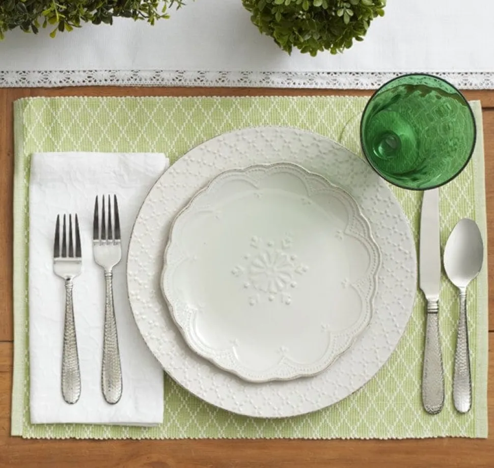 French Lace Set of 4 White Dinner Plates
