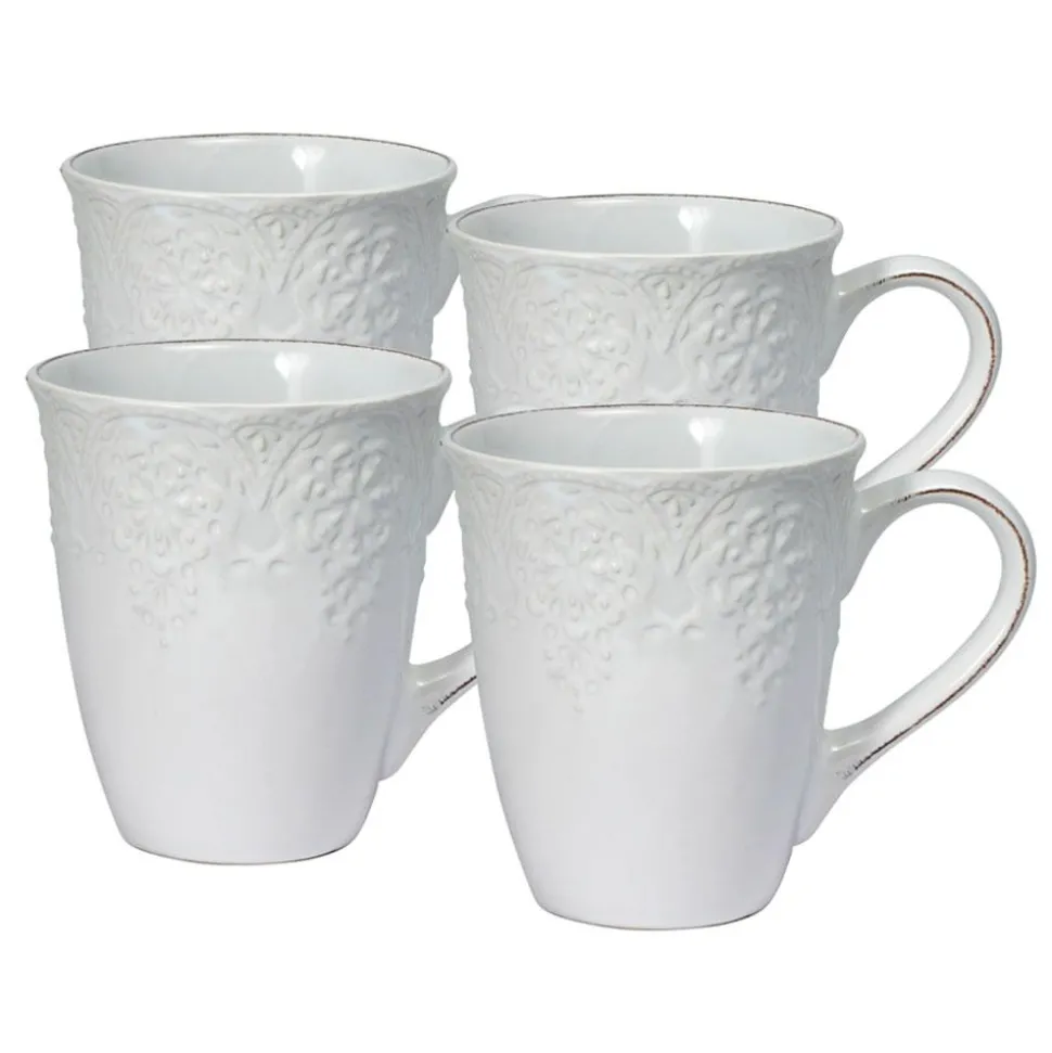 French Lace Set of 4 White Mugs