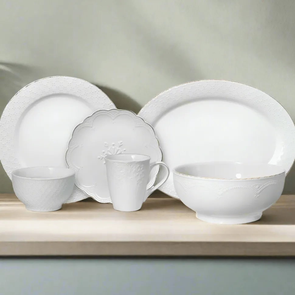 French Lace White Service for 8 with Serveware