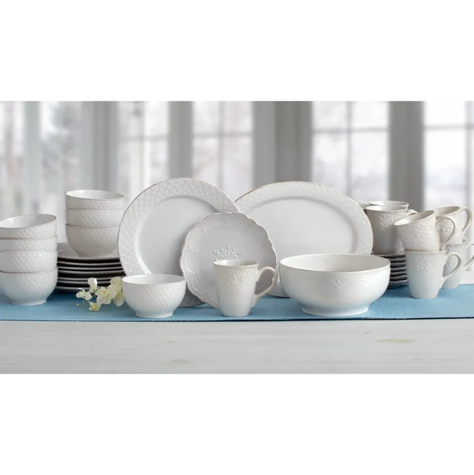 French Lace White Service for 8 with Serveware