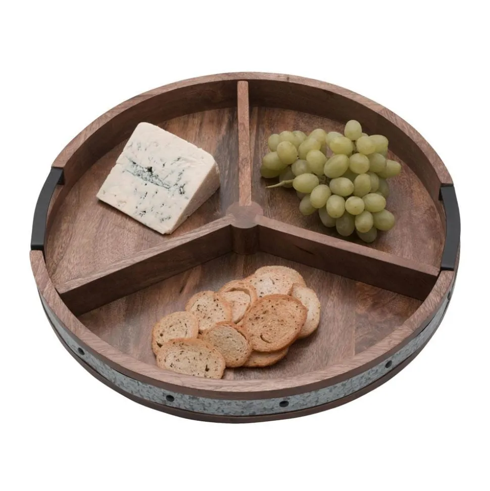 Galvanized Band Lazy Susan Platter with Removable Dividers, 16 Inch