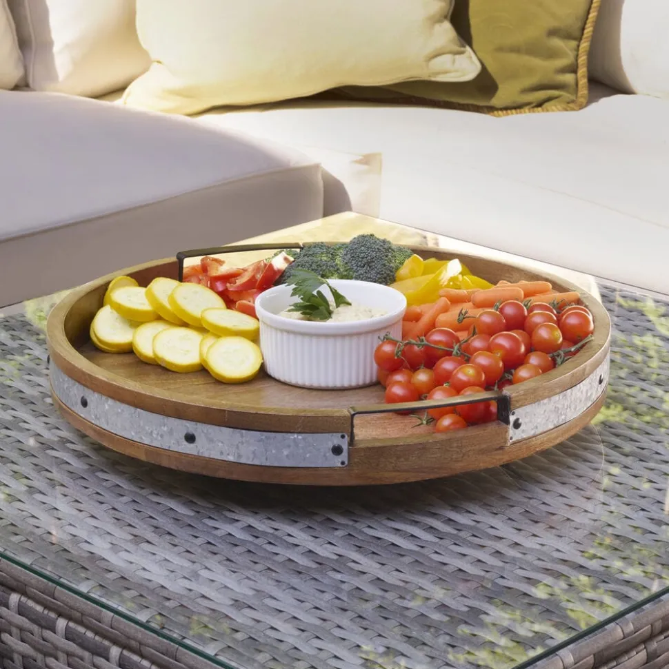 Galvanized Band Lazy Susan Platter with Removable Dividers, 16 Inch