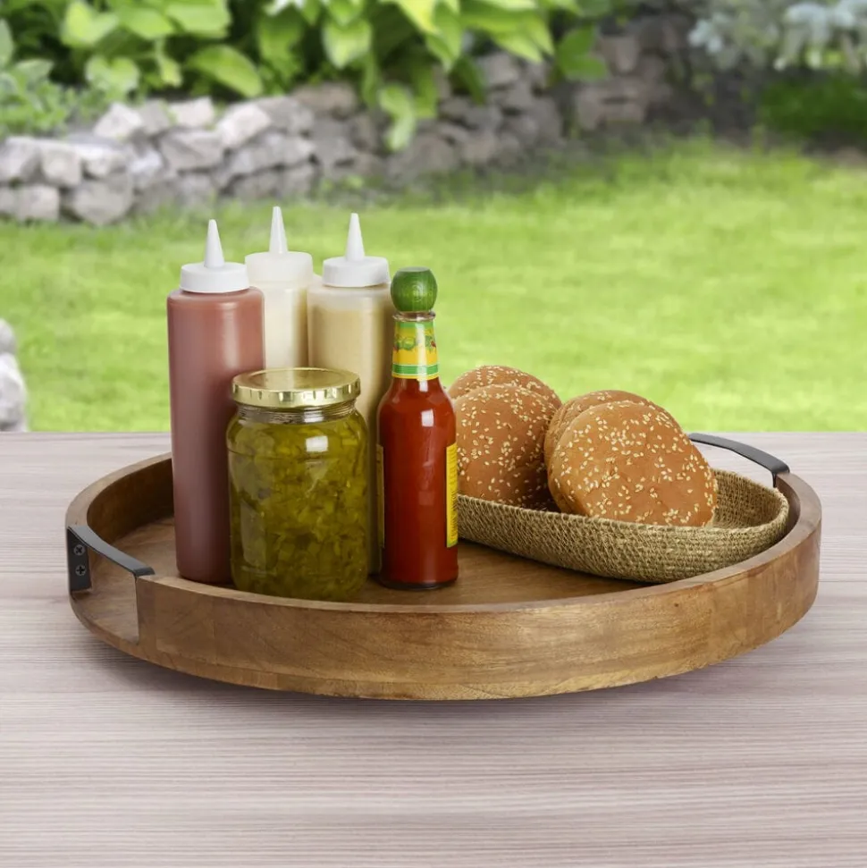Lazy Susan Mango Wood Serve Tray, 18 Inch