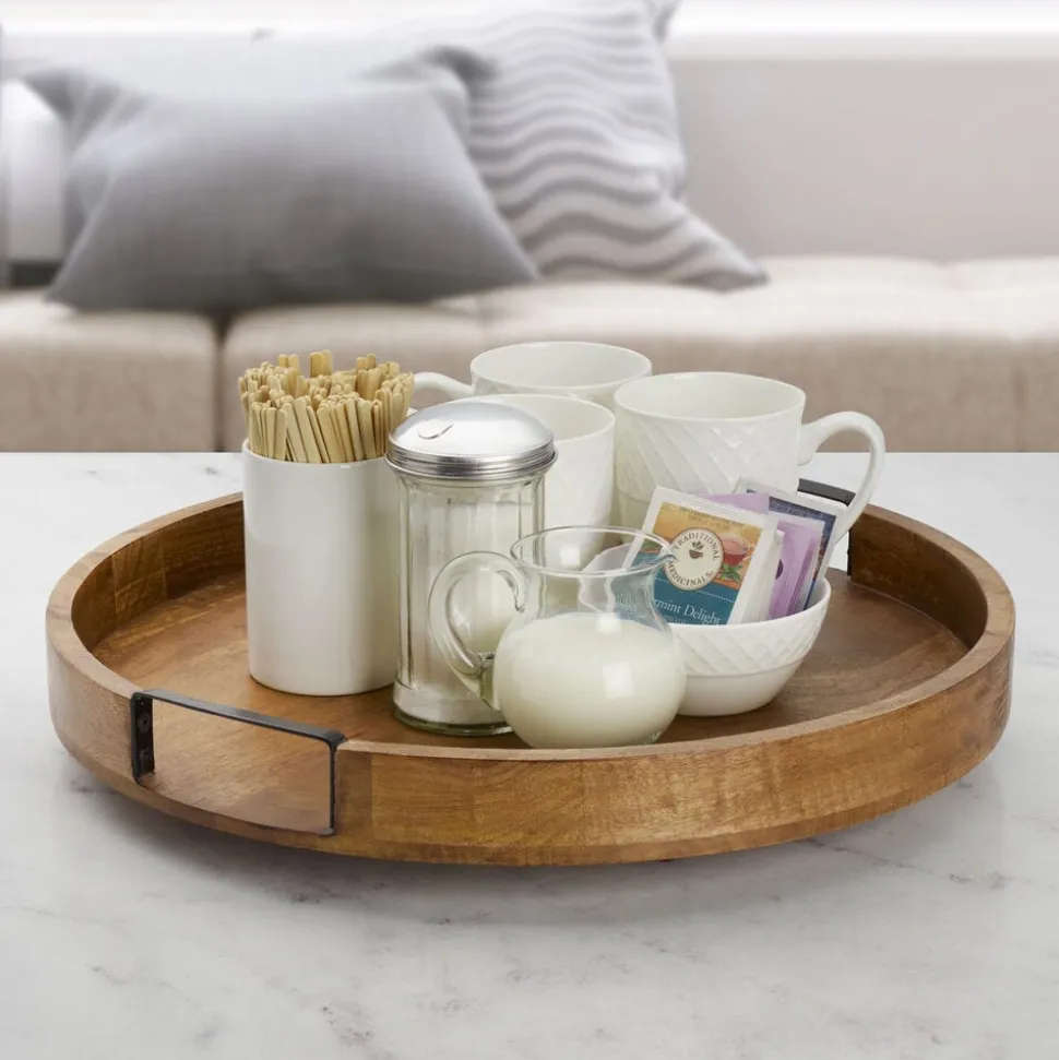 Lazy Susan Mango Wood Serve Tray, 18 Inch