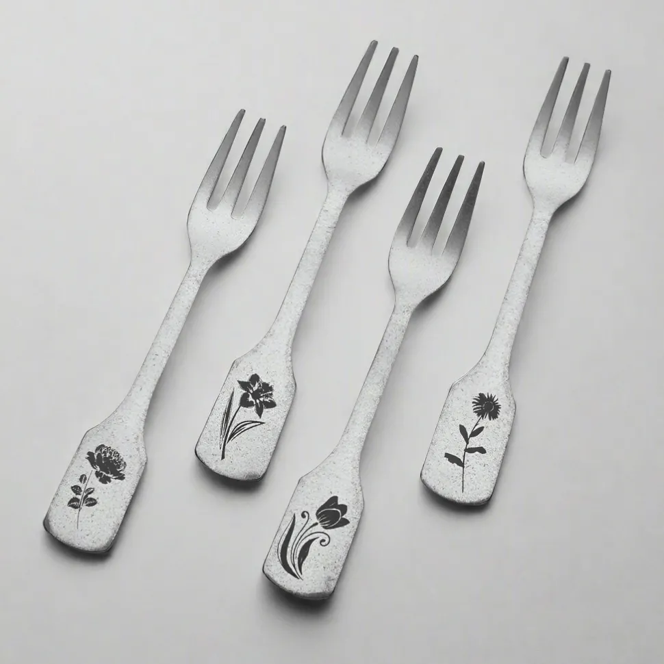 Matte Floral Set of 4 Appetizer Forks