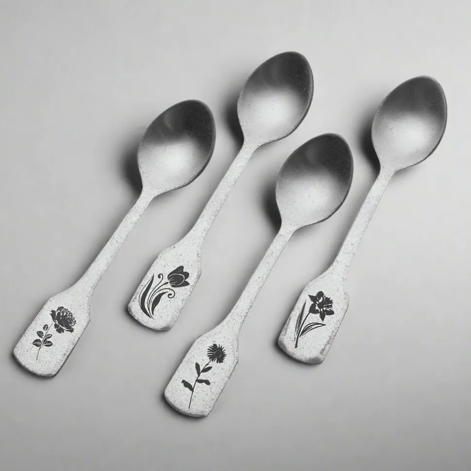 Matte Floral Set of 4 Mini Coffee Spoons