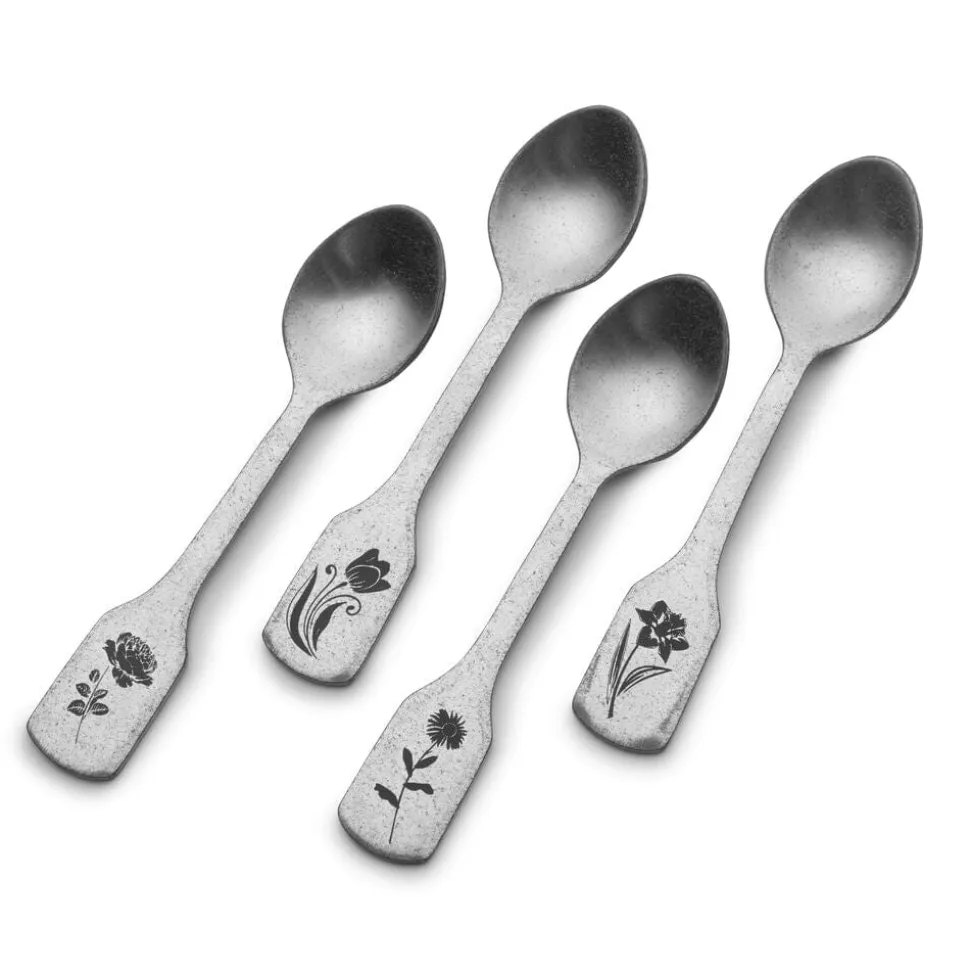 Matte Floral Set of 4 Mini Coffee Spoons