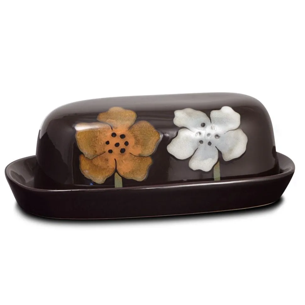 Painted Poppies Covered Butter Dish