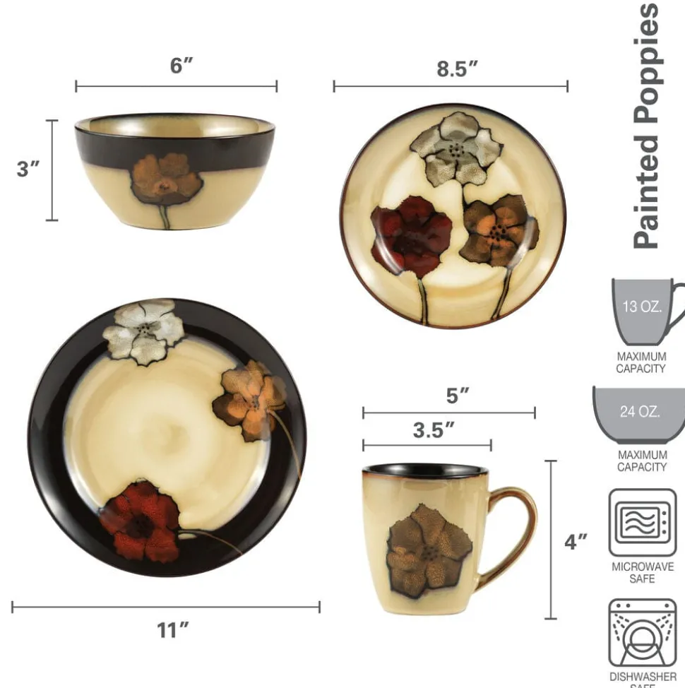 Painted Poppies Service for 8 with Serveware