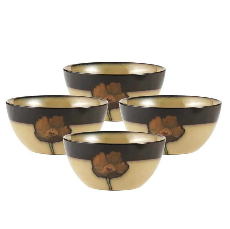 Painted Poppies Set of 4 Soup Cereal Bowls