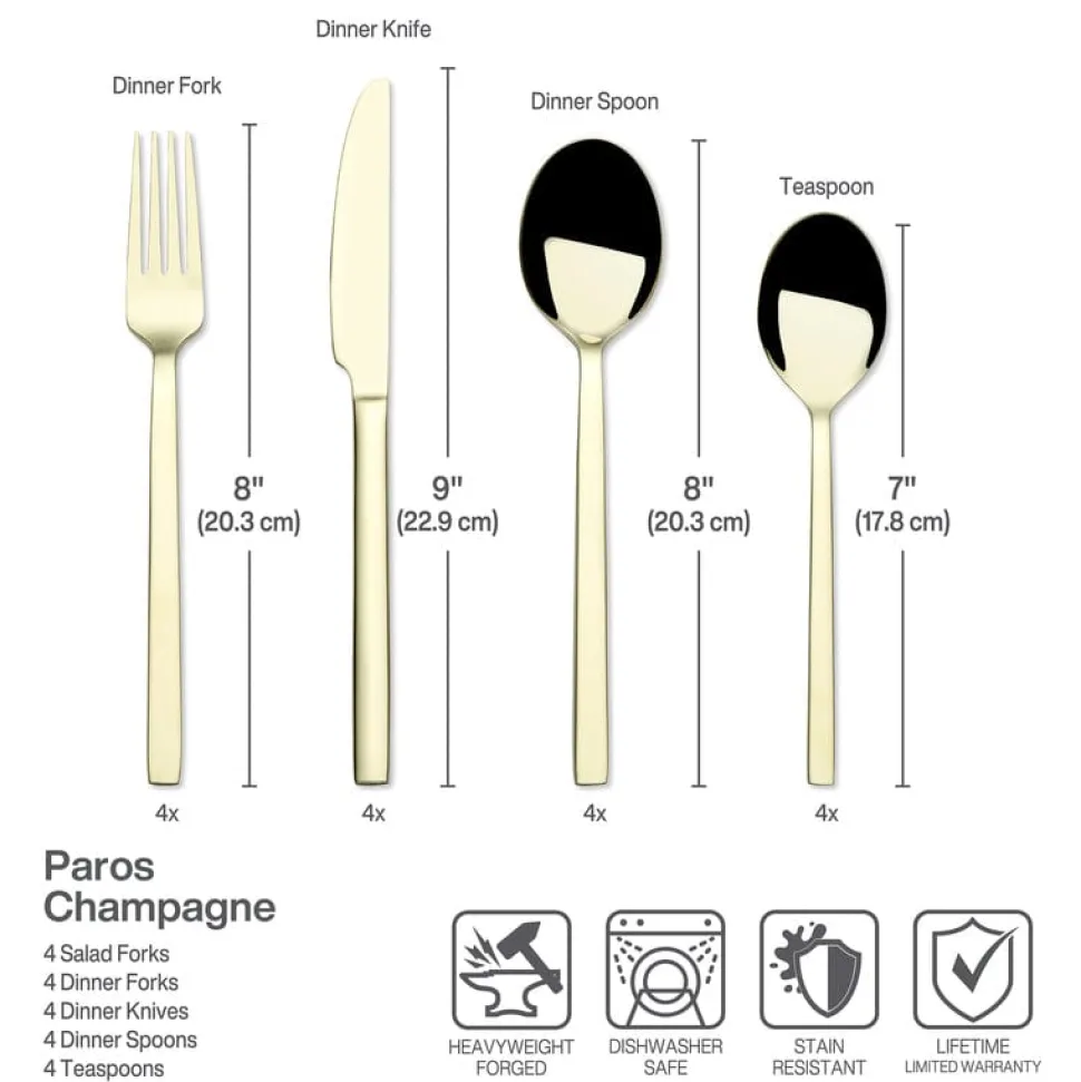 Paros Champagne Forged 16 Piece Flatware Set, Service for 4