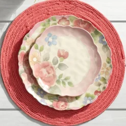 Tea Rose Set of 4 Outdoor Melamine Dinner Plates