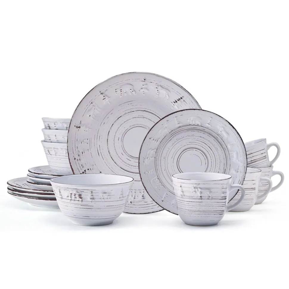 Trellis Lodge White 16 Piece Dinnerware Set, Service for 4