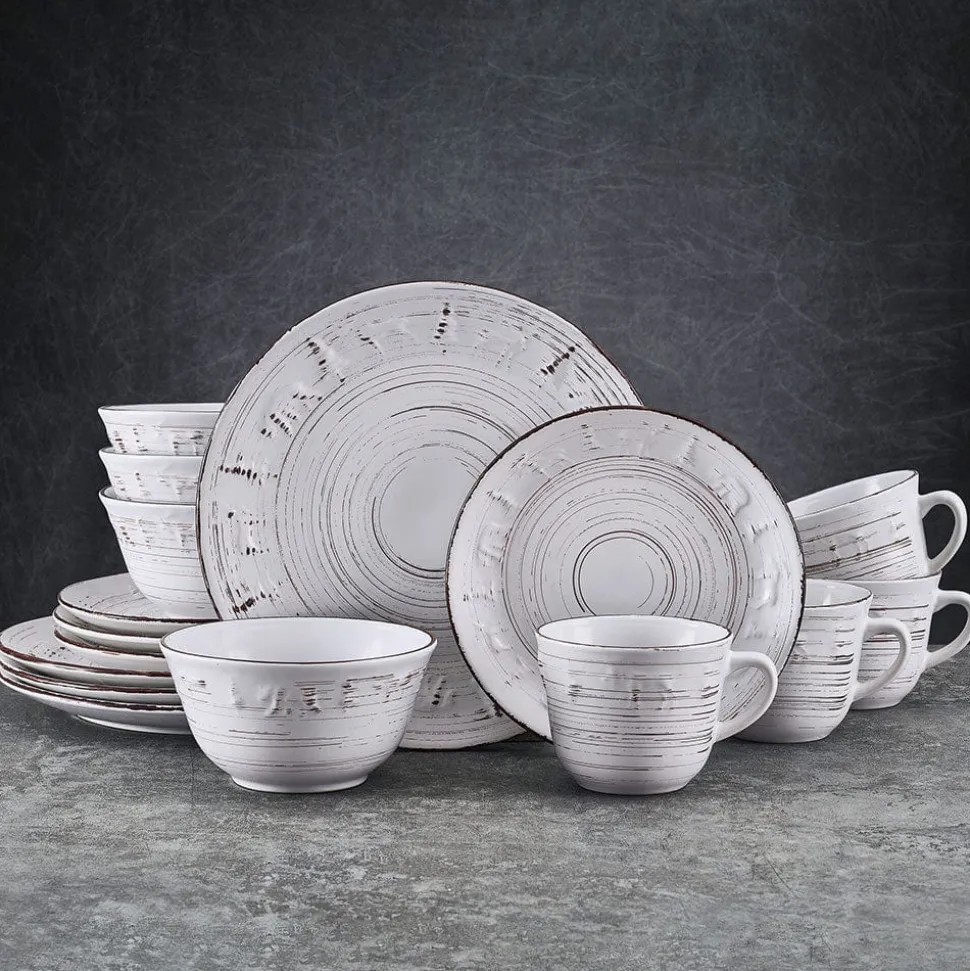 Trellis Lodge White 16 Piece Dinnerware Set, Service for 4