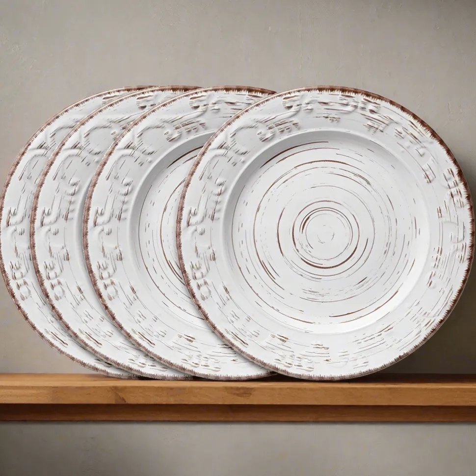 Trellis White Set of 4 Dinner Plates