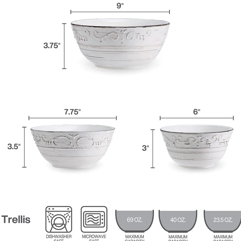 Trellis White Set of 3 Serving Bowls