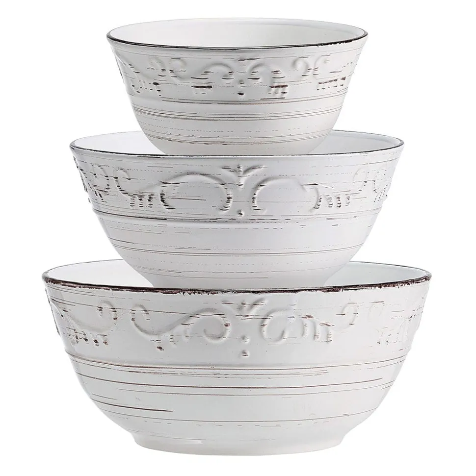 Trellis White Set of 3 Serving Bowls