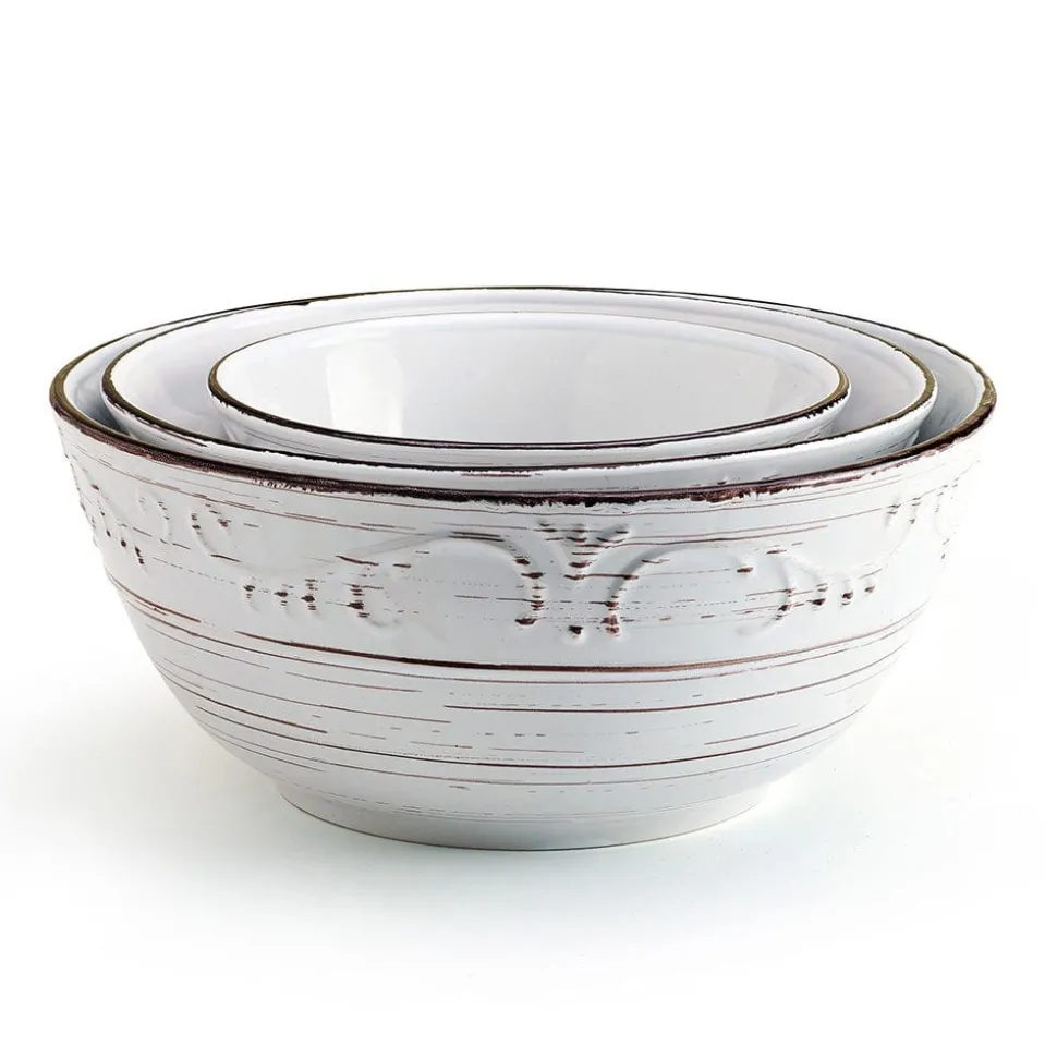 Trellis White Set of 3 Serving Bowls