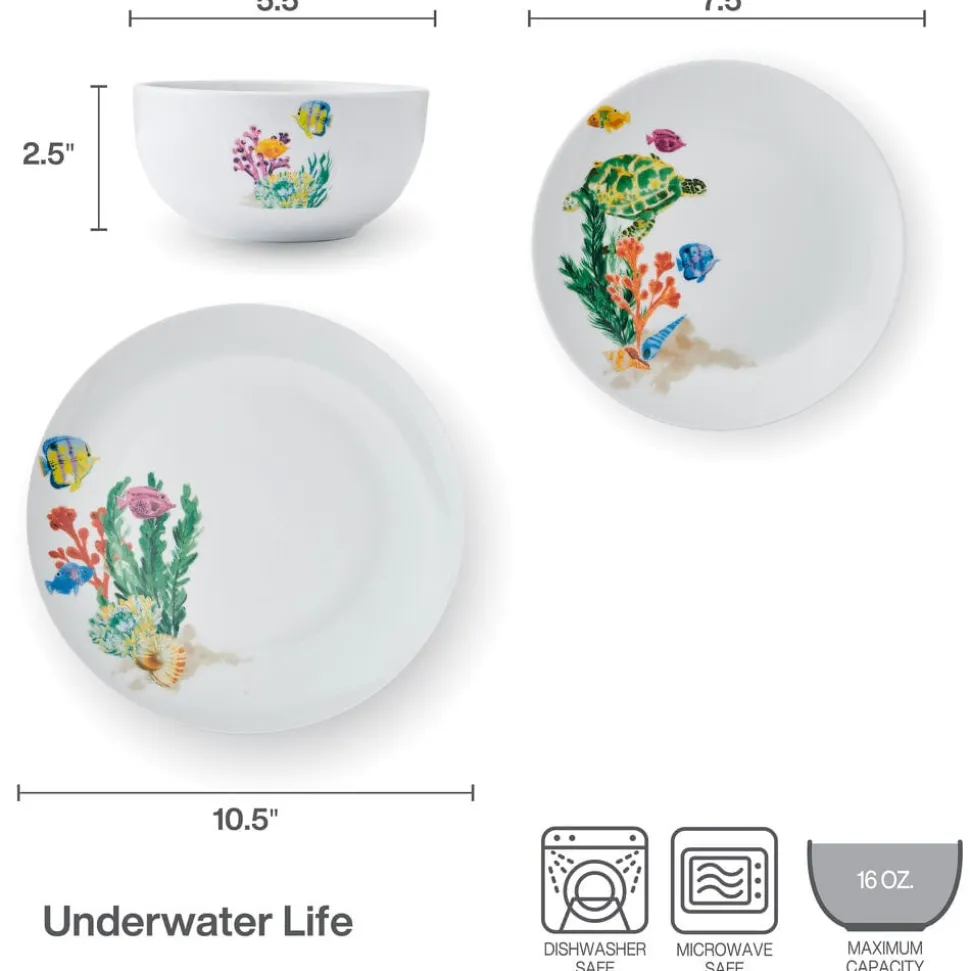 Underwater Life 12 Piece Dinnerware Set, Service for 4