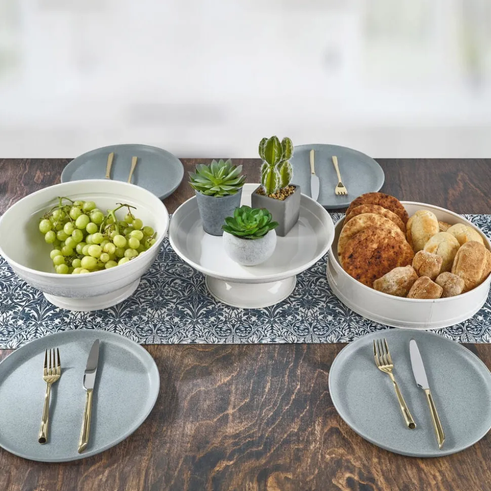 White Footed Metal Serve Bowl