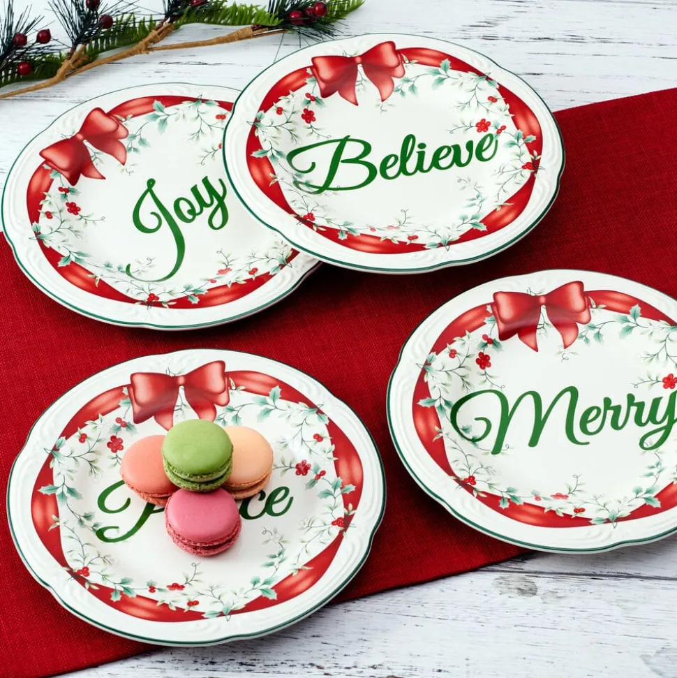 Winterberry® Set of 4 Red Ribbon Salad Plates