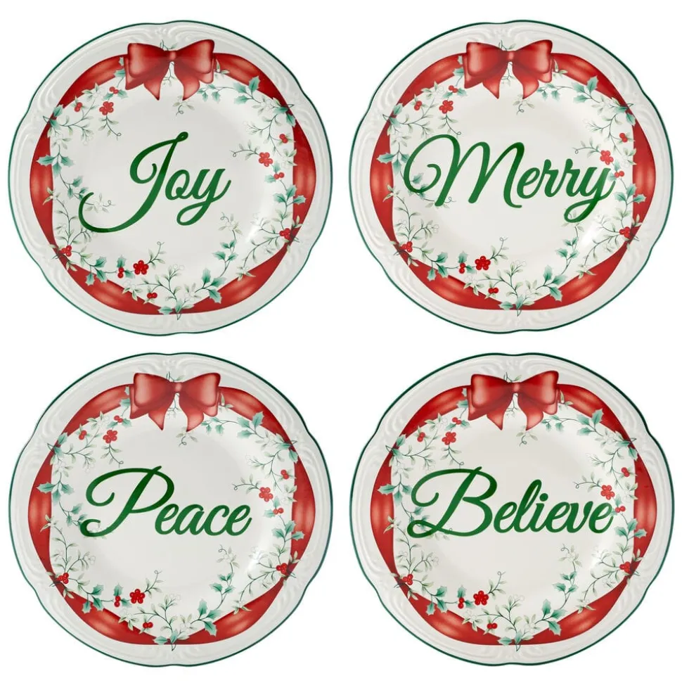 Winterberry® Set of 4 Red Ribbon Salad Plates