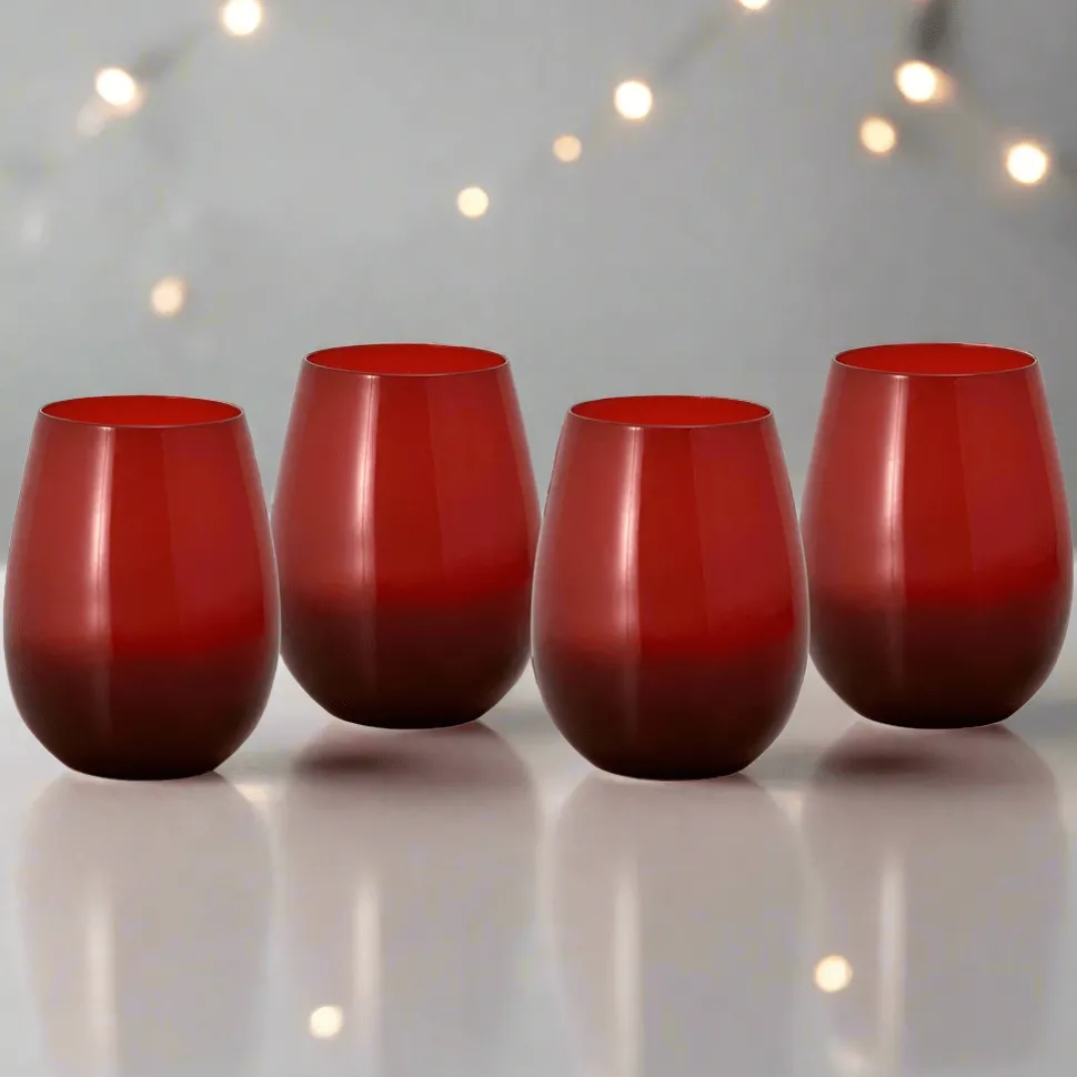 Winterberry® Set of 4 Red Stemless Wine Glasses